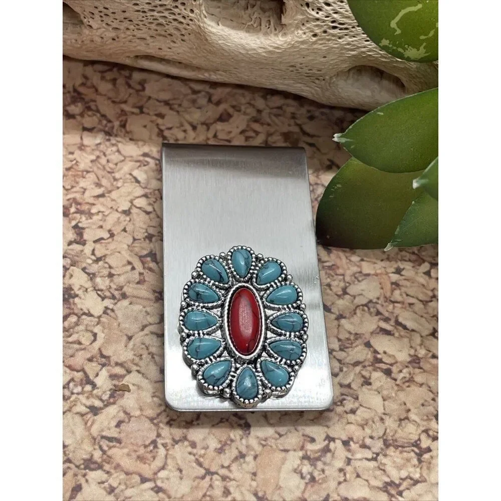 Turquoise Red Wedding Money Clip Stainless Steel Quality Wedding Party Gift